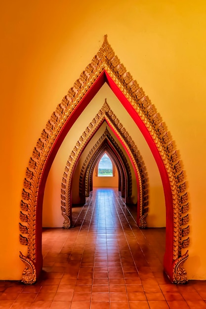 The door of Buddhist temple in Thailand It is very beautiful Shapes are balanced stacked in dimension