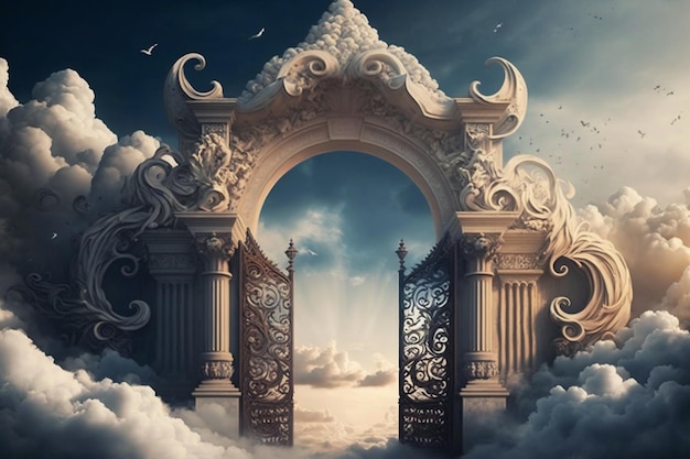 A door in the clouds with the words " the door " on it.