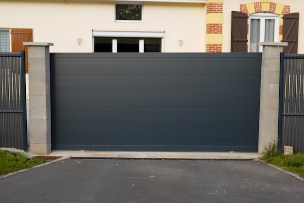 Door dark gray aluminum gate portal of suburb house