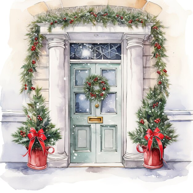 Door decoration Christmas card poster banner watercolour