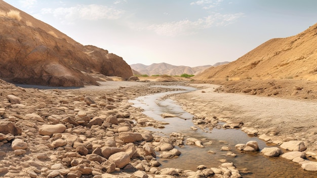 Door droogte geteisterd landschap met opgedroogde rivier Generatieve AI