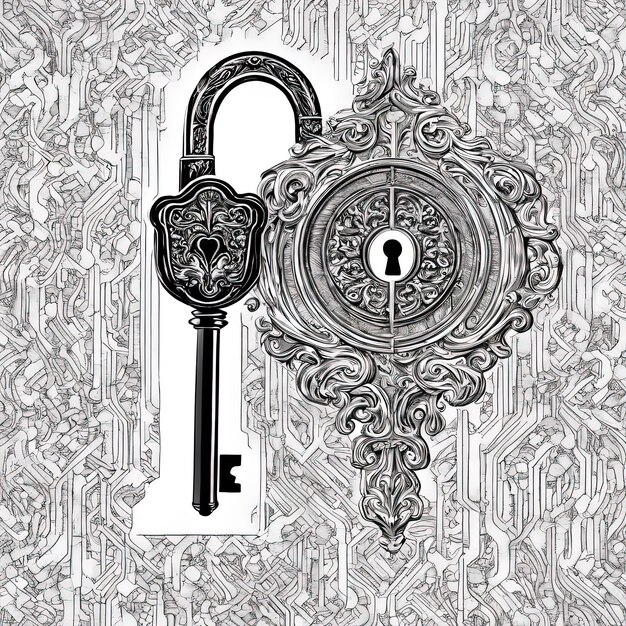 Photo door in the form of key 3 d renderingvintage key on a black background