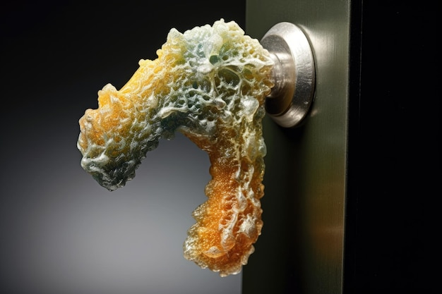 Door handle with visible biofilm created with generative ai