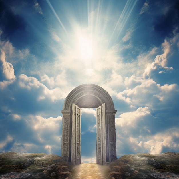 A door to heaven with the sun shining