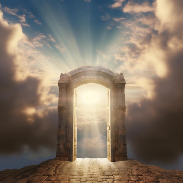 A door to heaven with the sun shining