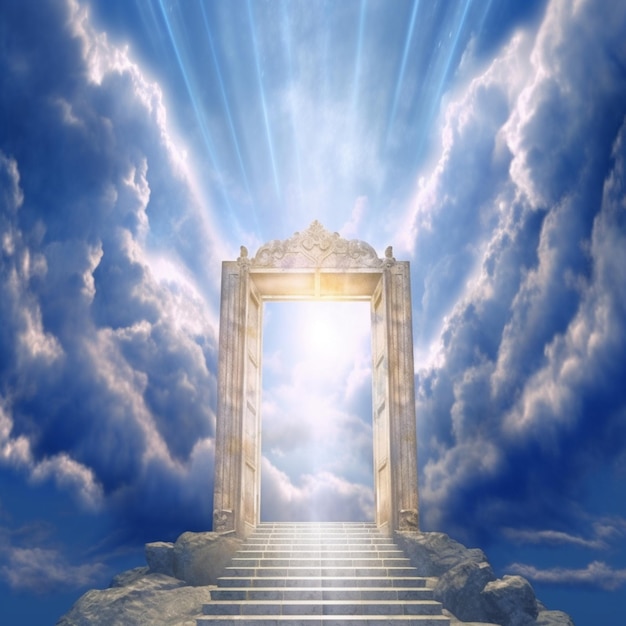 A door to heaven with the sun shining