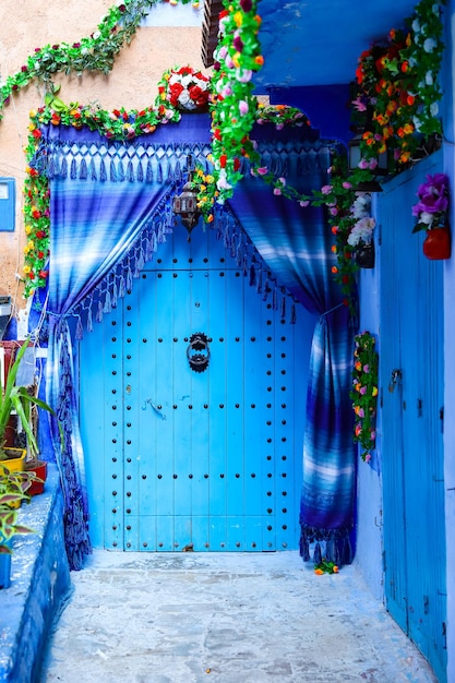 door of a house in chefchaouen morocco