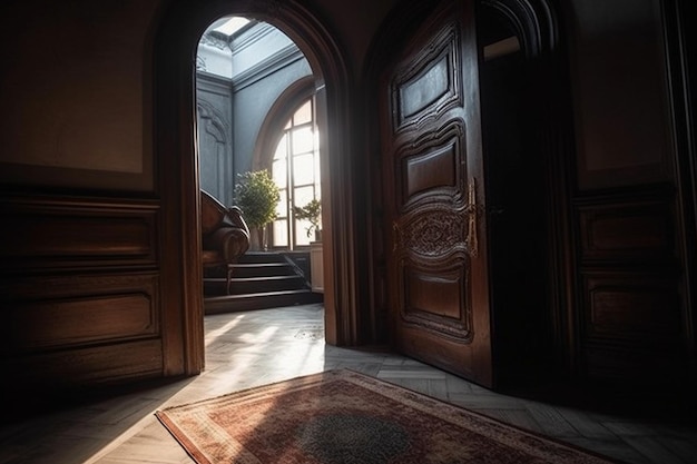 A door in a house that says'the word " on it