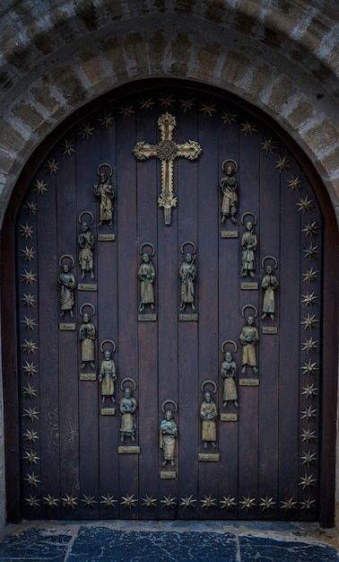 Door in the monastery of Santo Toribio de Liebana located near Potes Cantabria Spain