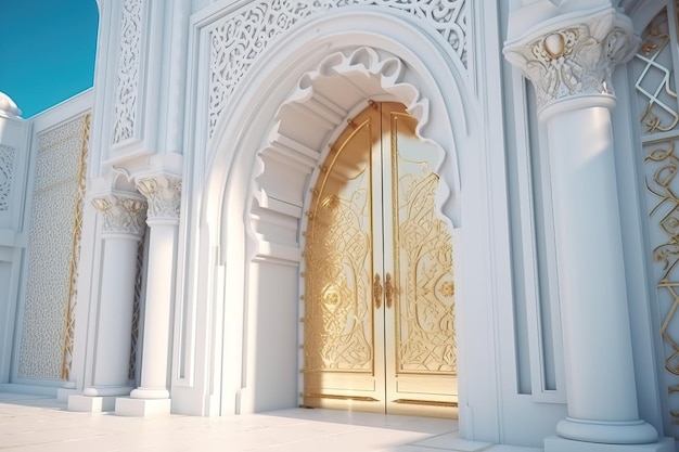 A door to a mosque with a gold door