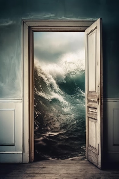 A door that has a wave on it