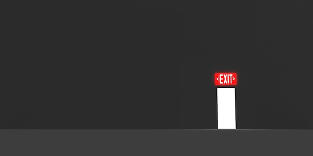 Door way open white and red exit leave black background copy\
space empty symbol business strategy