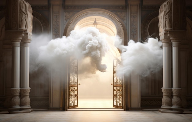 A door with a cloud of smoke coming out of it