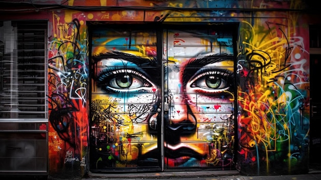 A door with a face painted on it