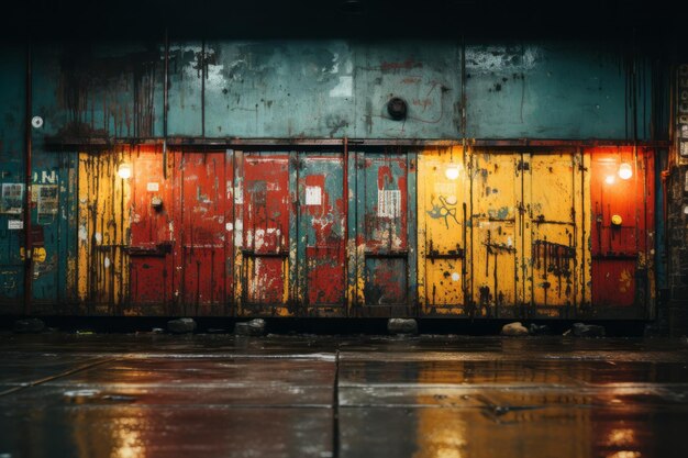 дверь с граффити под дождем