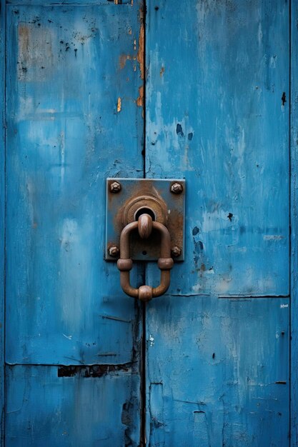 door with metal handle in the style of dark skyblue and