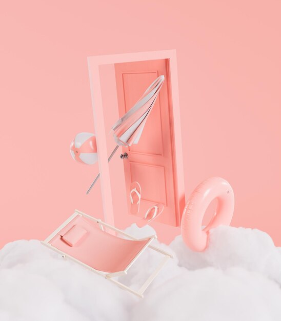 Photo door with pastel summer set on a cloud