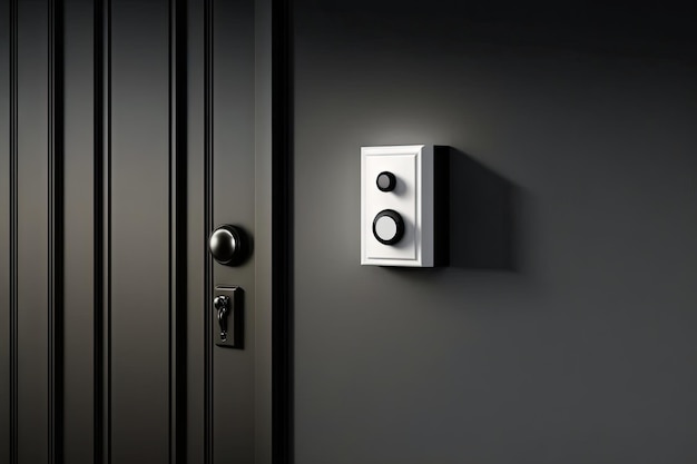 Doorbell with view of front door on sleek and minimalistic black or white wall