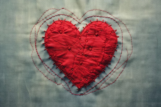 Doorboord rood hart met pinnen en naalden Heartbreak concept