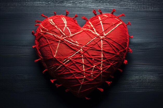 Doorboord rood hart met pinnen en naalden Heartbreak concept