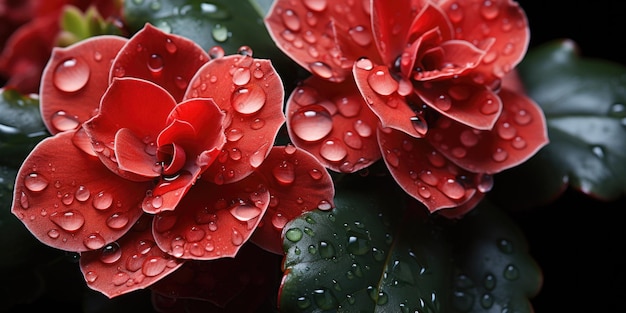 Doordrenkt van mooie bloemen en bladeren met waterdruppels