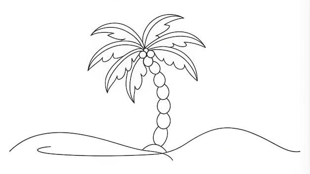 Doorlopende lijntekening van een palmboom met kokosnoten voor artistieke ontwerpen
