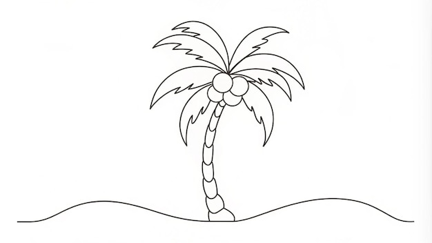Doorlopende lijntekening van een palmboom met kokosnoten