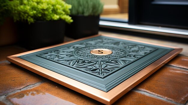 Doormat on Wooden Table