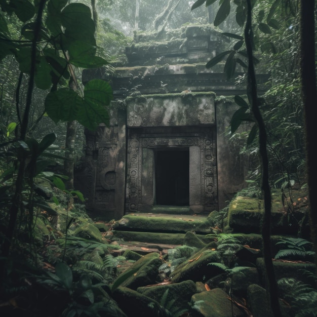 A doorway in the middle of a jungle generative ai image