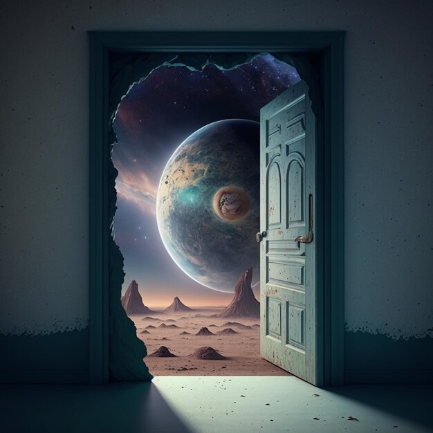 doorway to a planet with a hole in the wall generative ai