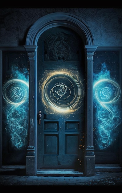 doorway with two doors and a painting of a spiral generative ai