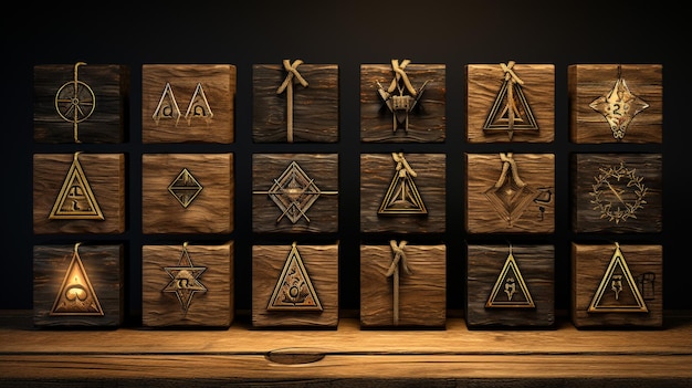 Doos met houten kubussen met Russische letters op de houten achtergrond geïsoleerd