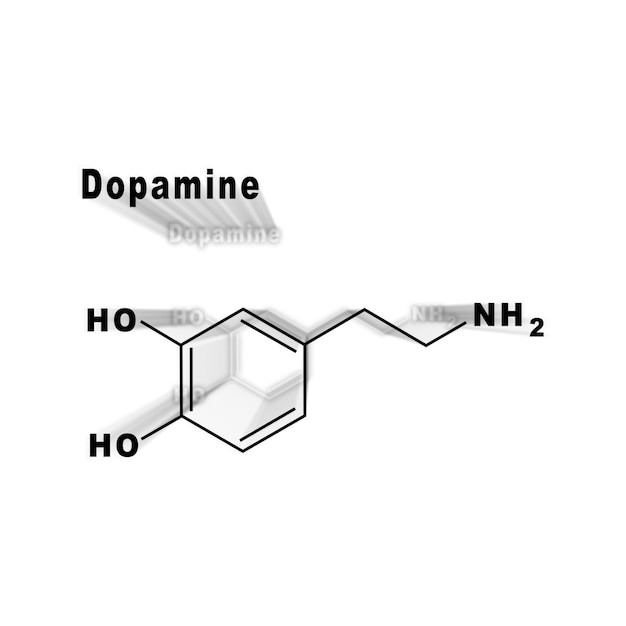 Foto formula chimica strutturale dell'ormone della dopamina su sfondo bianco