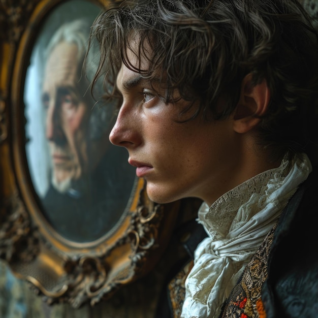 Photo dorian gray and his aging old portrait the once pristine canvas now mirrors his hidden sins