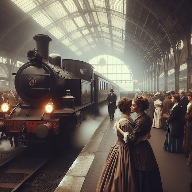 Photo dos mujeres en una despedida en el tren