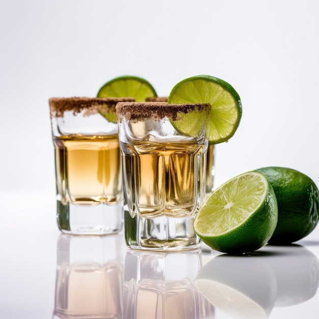 Doses of tequila with lemon and salt