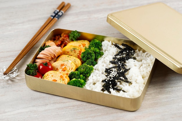 Dosirak Korean Lunchbox Contains of Rice with Various Side Dish