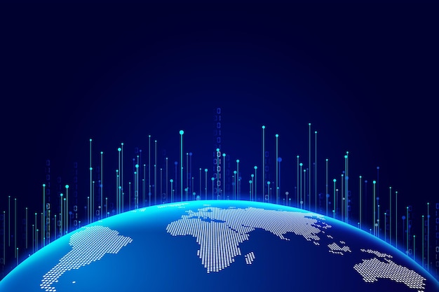 Dot line link ray around digital Earth Internet technology background