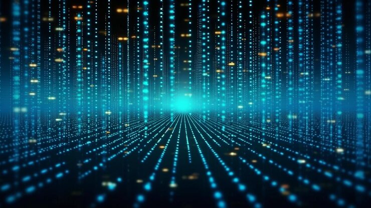 Photo dots and lines make up binary data effect of depth of field used generative ai artificial intelligence deep learning and big data concepts