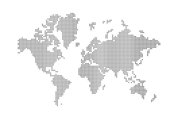 Dots world map on white background