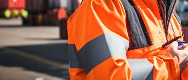 Douaneambtenaar werkt aan het controleren van de logboek van de vrachtcontainer in de haven voor de verzending