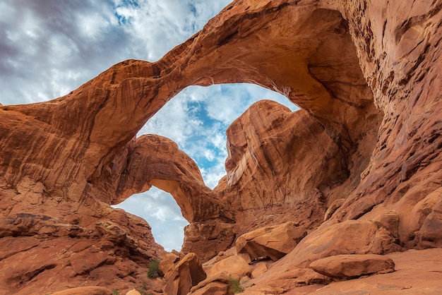 Double Arches rock in Arches National Park Utah 