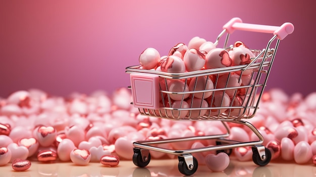 Double Basket 2tier Shopping Cart Trolley Shopping Trolley isolated on pink background