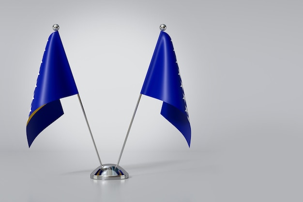 Double Bosnia and Herzegovina Table Flag on Gray Background 3d Rendering