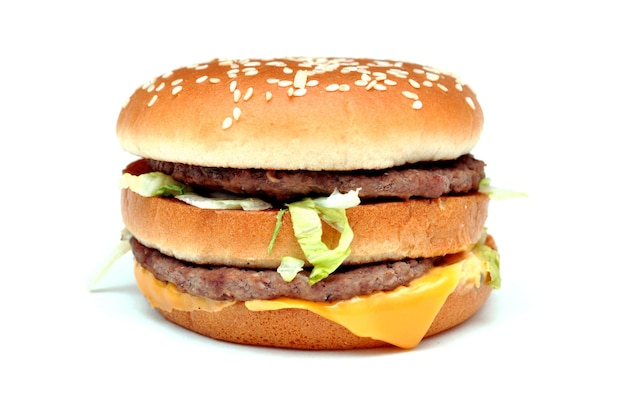 double burger on white background