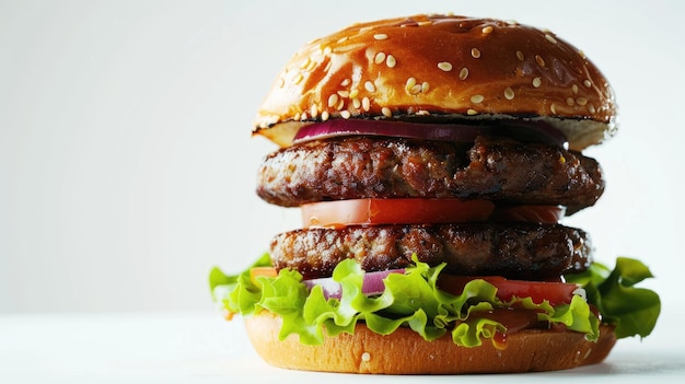 Double burger with vegan meat patty isolated on white background