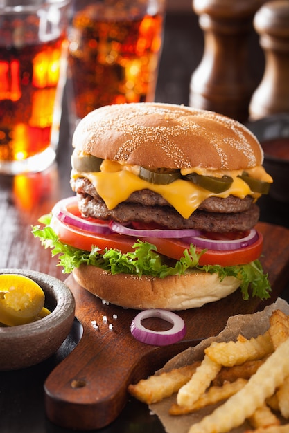 Double cheese burger with jalapeno tomato onion