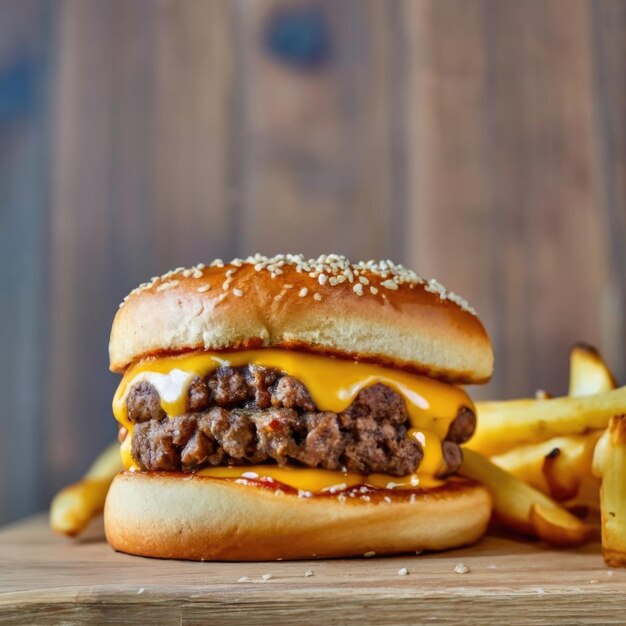 Double Cheeseburgers And French Fries