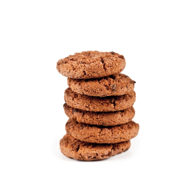 Double chocolate chip cookies stack isolated on white