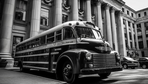 Double decker bus speeds through city traffic generated by AI